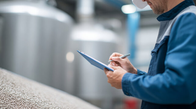 Worker inspecting industrial raw materials