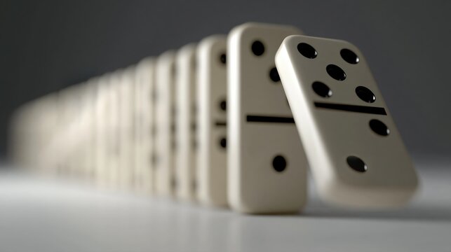 Dominos blancs align&eacute;s en perspective avec effet de profondeur