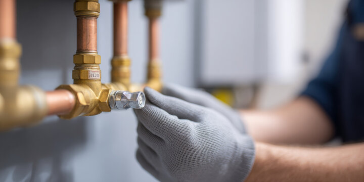 Plumber adjusting copper pipe valve