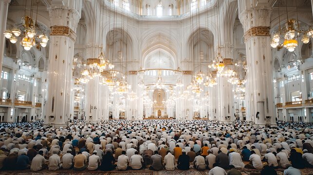 Muslims praying in large mosque interior muslim prayer congregation islam worship