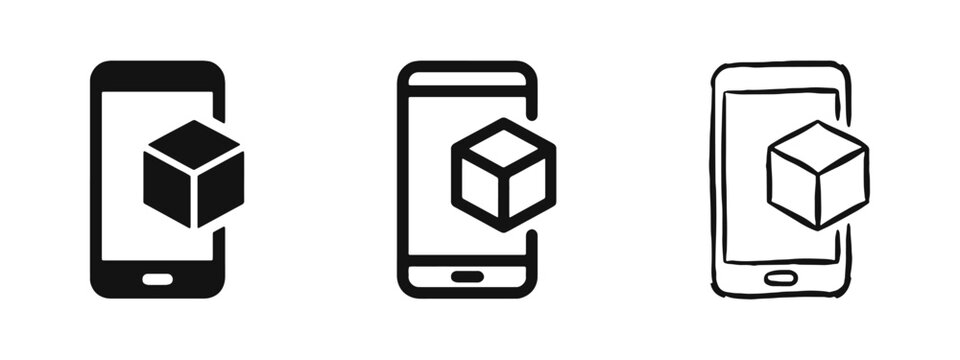 Mobile Package Delivery and AR Product Visualization Icon Set