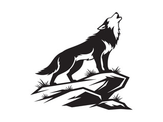 Fototapeta premium Howling wolf silhouette a majestic creature's call in a black and white illustration