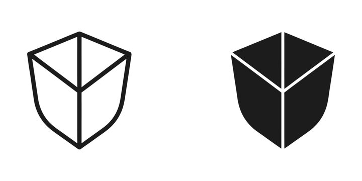 Two contrasting 3d cube shield designs in black and white outline styles