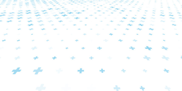 Healthcare medical background. Light blue cross pattern. Math plus symbol wallpaper. Tech backdrop for presentation, banner, booklet, brochure, leaflet. Vector hospital pattern template