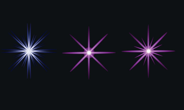 Realistic lens flare light effect collection with blue and purple rays