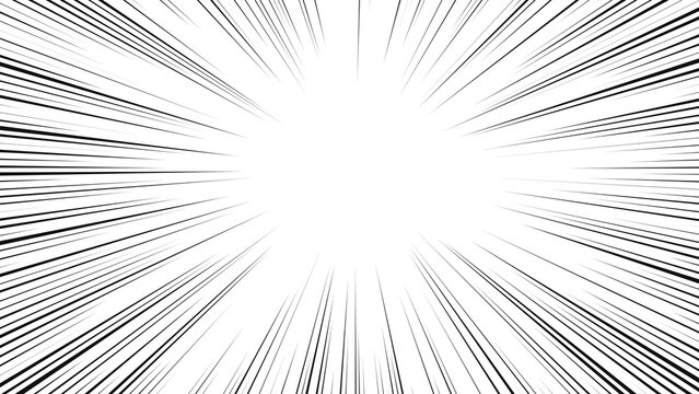 Intense radial manga speed burst effect, high-contrast black and white comic book action lines converging to a bright center, explosive motion background with dense straight radial lines