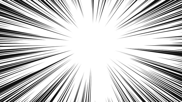 Intense radial manga speed burst effect, high-contrast black and white comic book action lines converging to a bright center, explosive motion background with dense straight radial lines