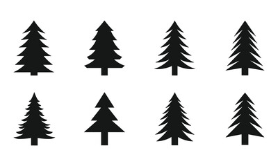Fototapeta premium Eight different christmas tree icons representing pine trees for winter holiday and nature scenes.