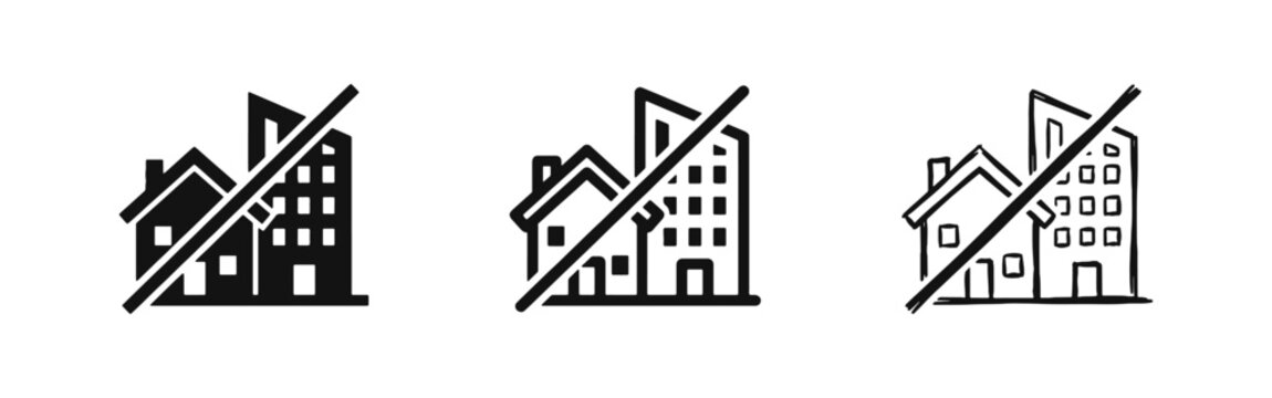 Restricted Construction Area Icons - No Buildings, Zoning Law, and Prohibited Area Symbols