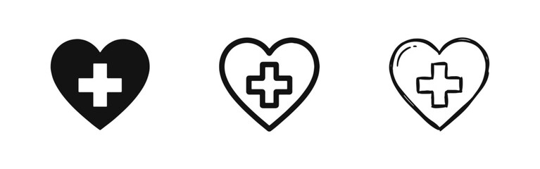 Fototapeta premium Medical Heart Health Icons Set with Cross Symbol