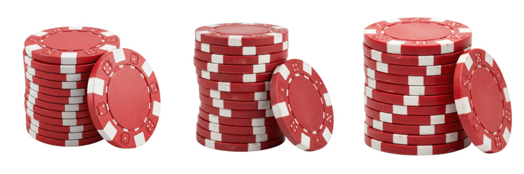 Red poker chips stack isolated on transparent background for casino design PNG