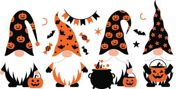 Halloween Gnome Bundle Cute Spooky Pumpkin Vector Set