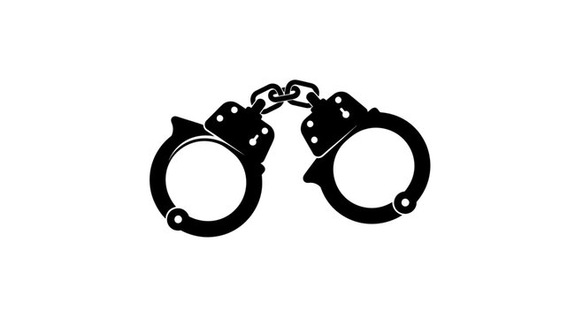 Black Handcuffs Isolated on White Background, Symbol of Arrest and Incarceration