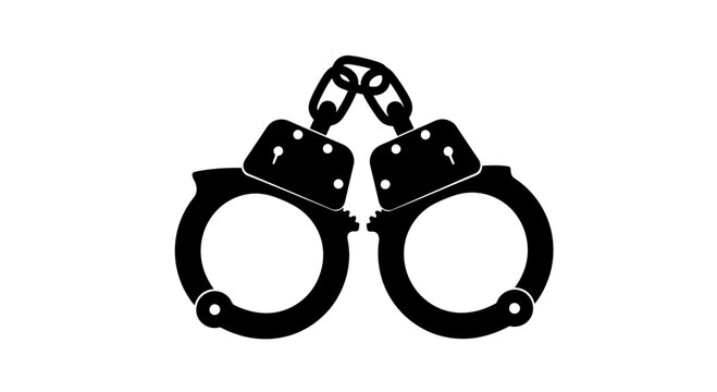 Black Handcuffs Icon Symbol Silhouette on White Background, Arrest, Justice, Crime Concept