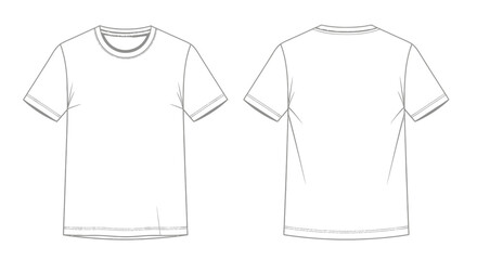 Naklejka premium Blank White T-Shirt Mockup - Front and Back View Line Drawing