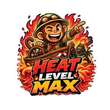 Mankey  mascot with flame aura, bold vector,typography, white background