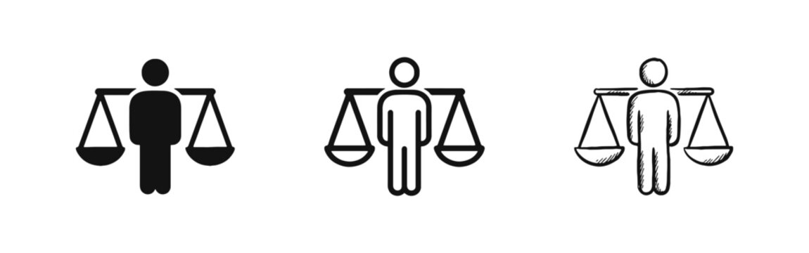 Justice and Balance Icon Set, Ethical Judgment Symbols
