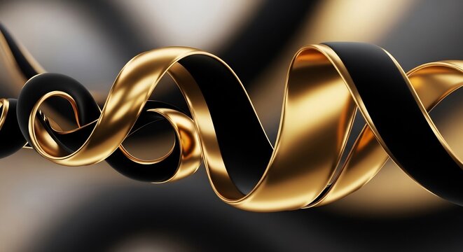 Elegant Black and Gold Ribbon Swirling Abstract Background.
