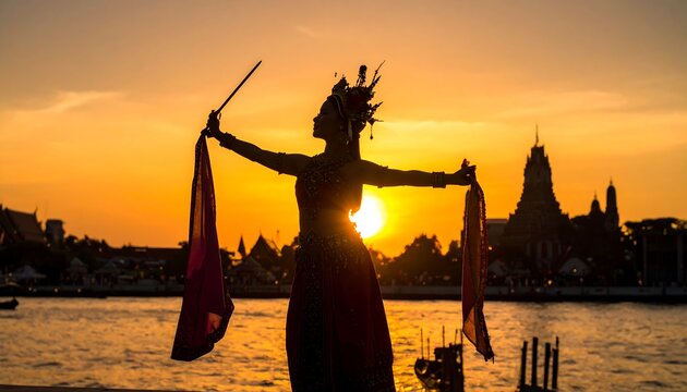 Silhouette of a dancer at sunset