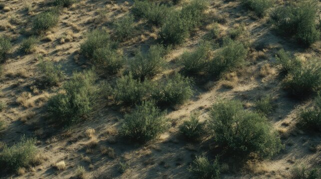 Aerial view of dry desert shrubland landscape