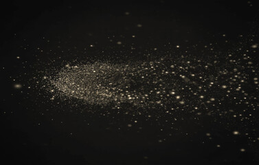 Fototapeta premium Abstract Particle Horizon with Golden Dust Overlay, Glowing Light Line and Floating Dots on Black Background, Futuristic Data Field Motion, Minimal Digital Technology Texture