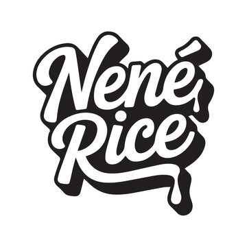 Nene Rice typography logo design with creative script lettering and liquid drip effects on white background