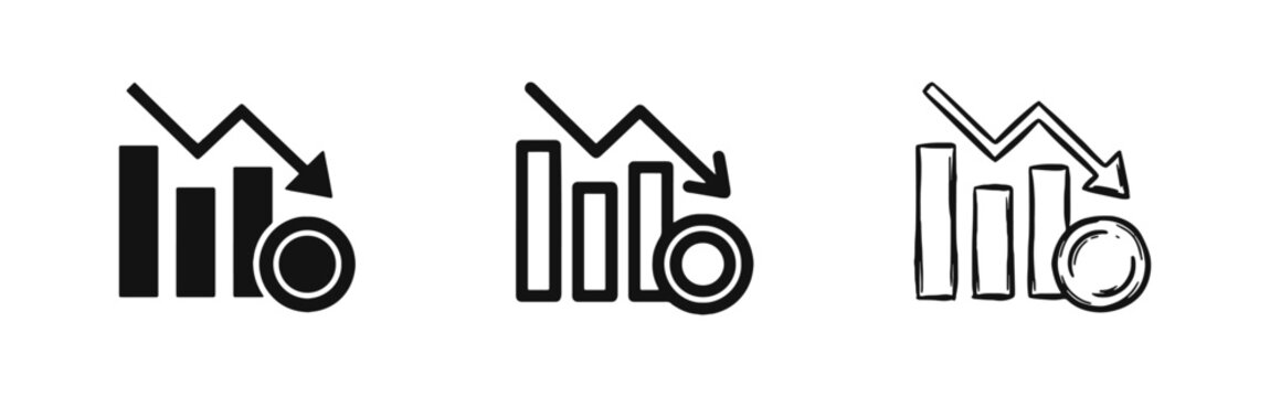 Financial Loss and Market Decrease Chart Icon Set with Coin