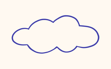 Obraz premium Vector mediterranean navy blue hand drawn outline sketch monochrome doodle cloud with smooth rounded shape. Minimal dreamy sky element illustration for weather, forecast, children and fantasy theme.