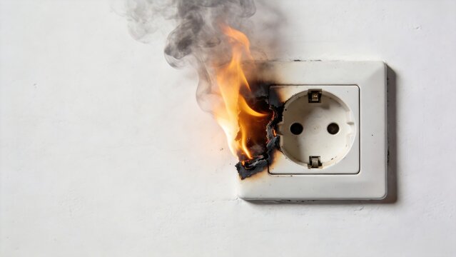 Burning electrical socket on wall