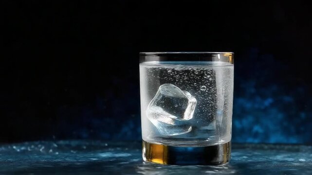 Refreshing Icy Drink: A close-up of a transparent glass, filled with a clear liquid and ice, creating a cool and inviting beverage experience.