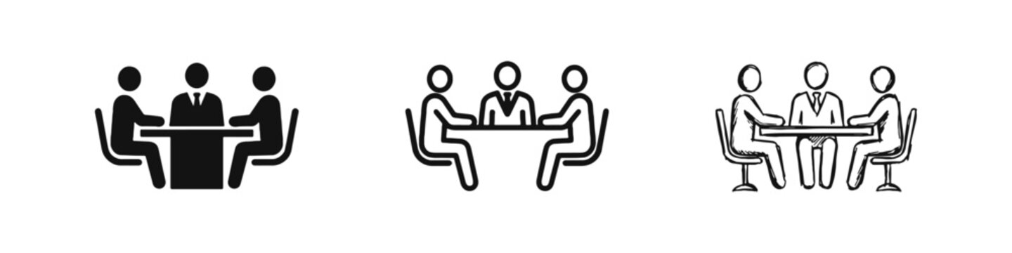 Business Meeting People around Table Icon Set for Teamwork