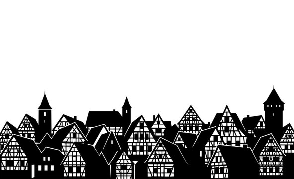 German Old Town Half-Timbered Houses Silhouette