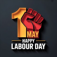 1 may Happy labour day vector label with strong protest fist isolated on grey background with rays. vector happy labor day background or banner with man hand. workers may day poster