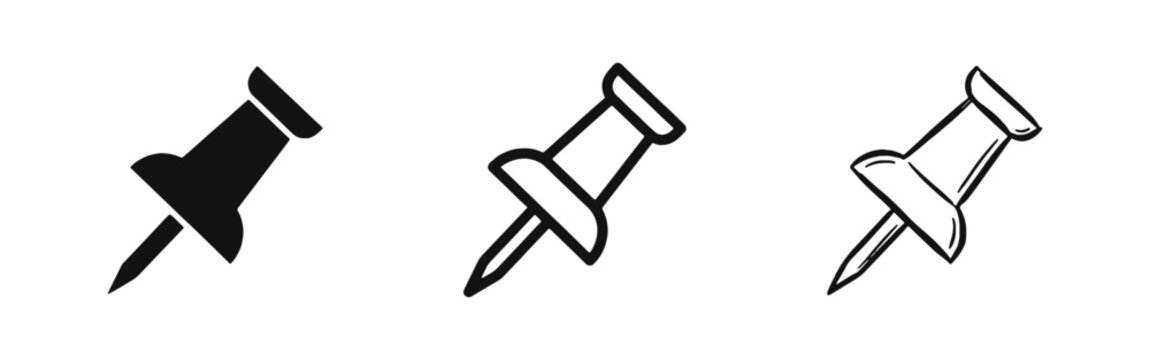 Push Pin and Thumbtack Icon Set for Office and Stationery