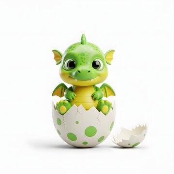 Baby dragon hatching from egg 3D illustration