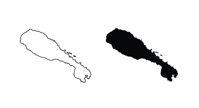 A stark black and white depiction of saint barthelemy s island shown in outline and filled forms