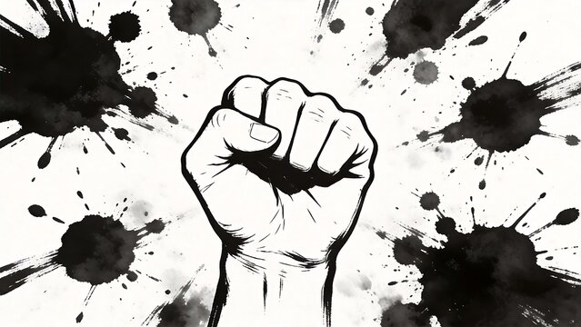 Fist with ink splatters