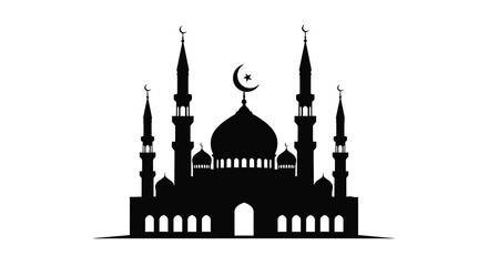 mosque silhouette with domes and minarets on white background © Sakib Studio