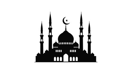 mosque silhouette with domes and minarets on white background © Sakib Studio