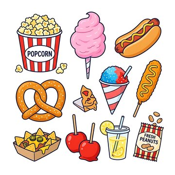 Colorful carnival snack illustrations.