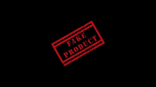 fake product red rubber Stamp text Animation on black, fake product or duplicate scam old grunge red Vibrant stamp seal vintage effect on green screen