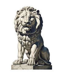 Lion statue on pedestal with detailed mane and fur texture © bow