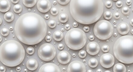Fototapeta premium A white background with a pattern of white pearls and pearls of various sizes and shapes, creating a seamless texture.