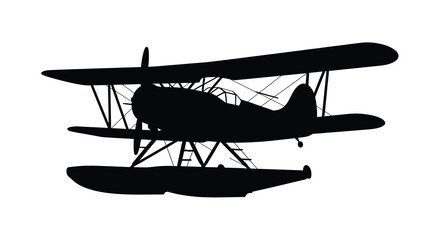 biplane silhouette with float base on white background © Sakib Studio