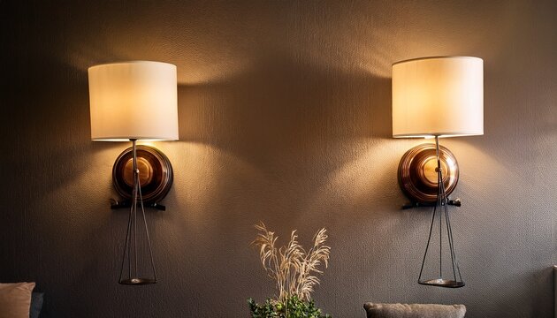 wall and ceiling lamps in a room interior with lighting and decoration