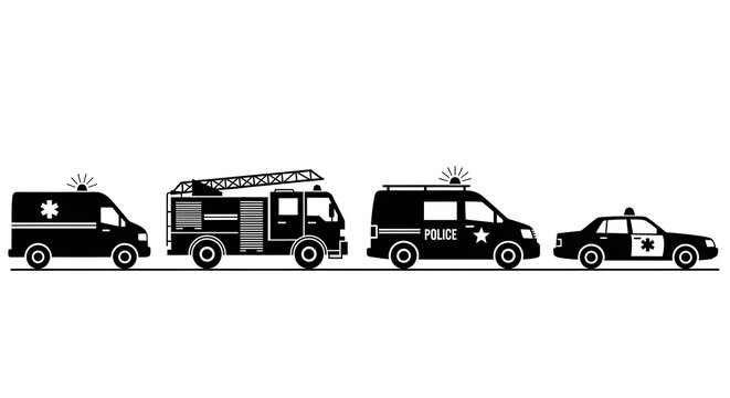 Emergency vehicles in a row.