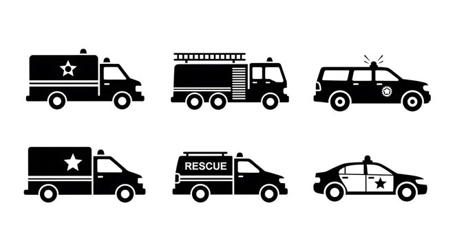 Emergency vehicles rescue icons set.