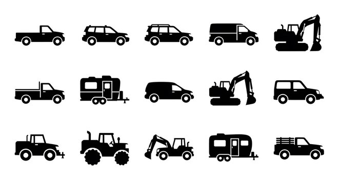 Vehicles icons transport collection.