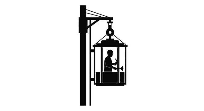 worker in construction lift silhouette on white background