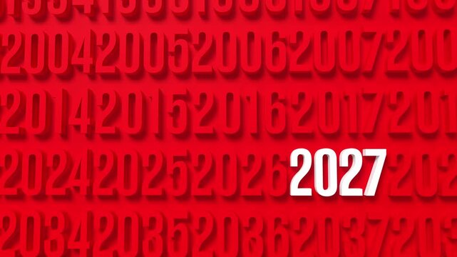 New Year 2027 Concept with Glowing white Number on red Timeline Background